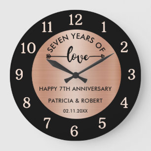 Happy Copper Anniversary 7th Wedding Anniversary Large Clock