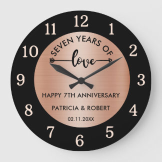 Happy Copper Anniversary 7th Wedding Anniversary Large Clock