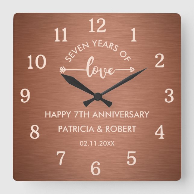 Happy Copper Anniversary  7th Wedding Anniversary  Square Wall Clock (Front)