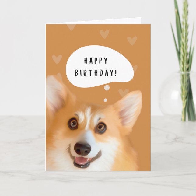 Happy Corgi Birthday Card (gold) (Front)