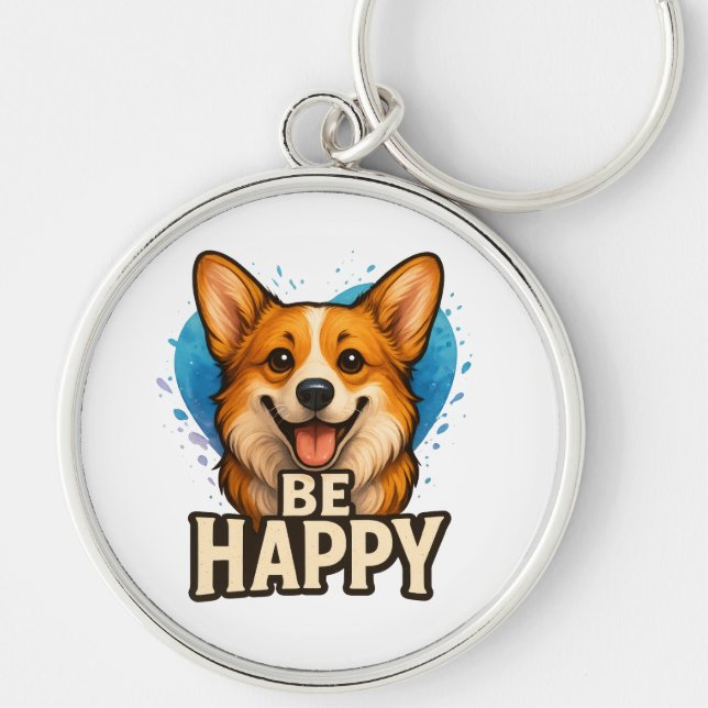 Happy Corgi Cute Dog Lover Design for Positive Key Ring (Front)