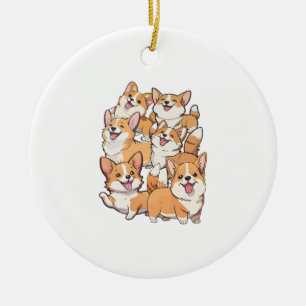 happy Corgi dogs Ceramic Tree Decoration