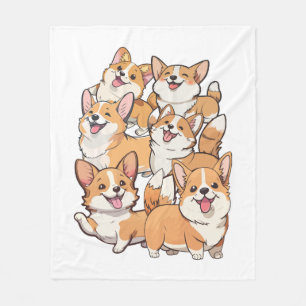 happy Corgi dogs Fleece Blanket