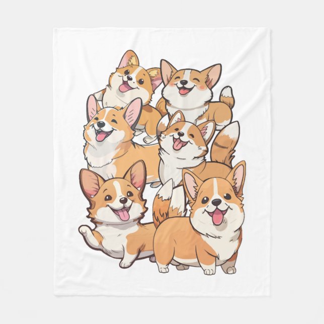 happy Corgi dogs Fleece Blanket (Front)