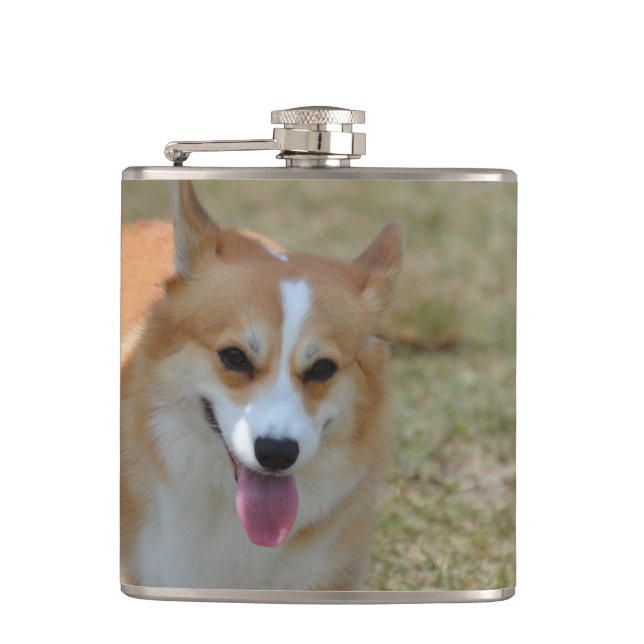 Happy Corgi Hip Flask (Front)