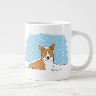 Happy Corgi in the Snow Cute Winter Holiday Dog Large Coffee Mug