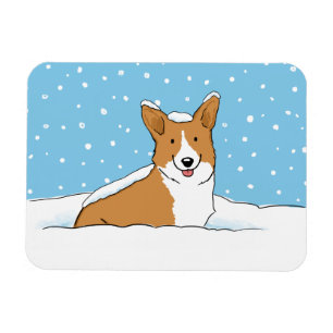 Happy Corgi in the Snow   Cute Winter Holiday Dog Magnet