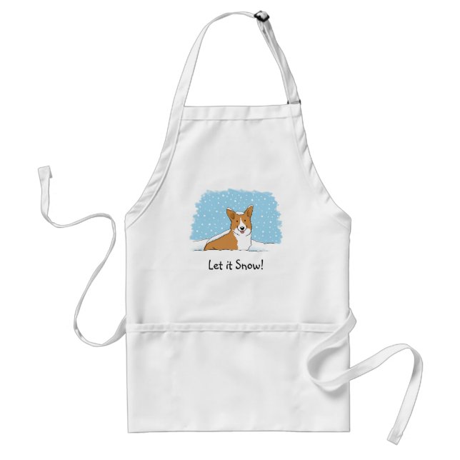Happy Corgi in the Snow | Cute Winter Holiday Dog Standard Apron (Front)