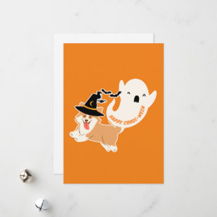 Happy Corgi-Ween Cute Corgi Flat Holiday Card