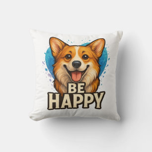 Happy Corgi with Colourful Heart- Dog lover design Cushion