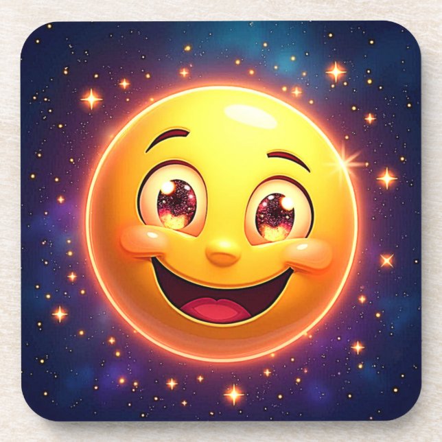 Happy Cosmic Eyes Emoji Coaster (Front)