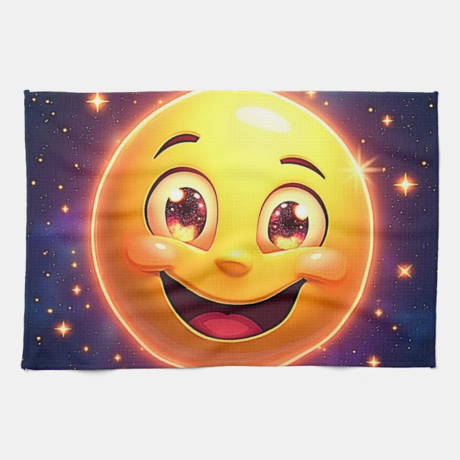 Happy Cosmic Eyes Emoji Tea Towel (Horizontal)