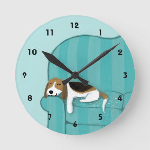 Happy Couch Beagle - Cute Dog Design Round Clock