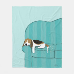 Happy Couch Beagle Cute Sleeping Dog Fleece Blanket