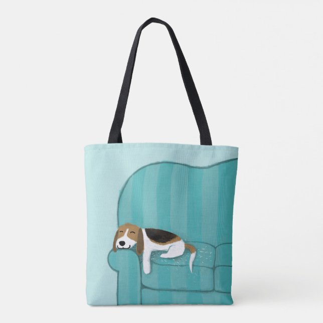 Happy Couch Beagle | Cute Sleeping Dog | Pet Art Tote Bag (Back)