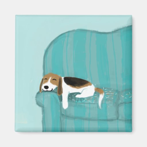 Image of Happy Couch Dog - Cute Beagle Magnet