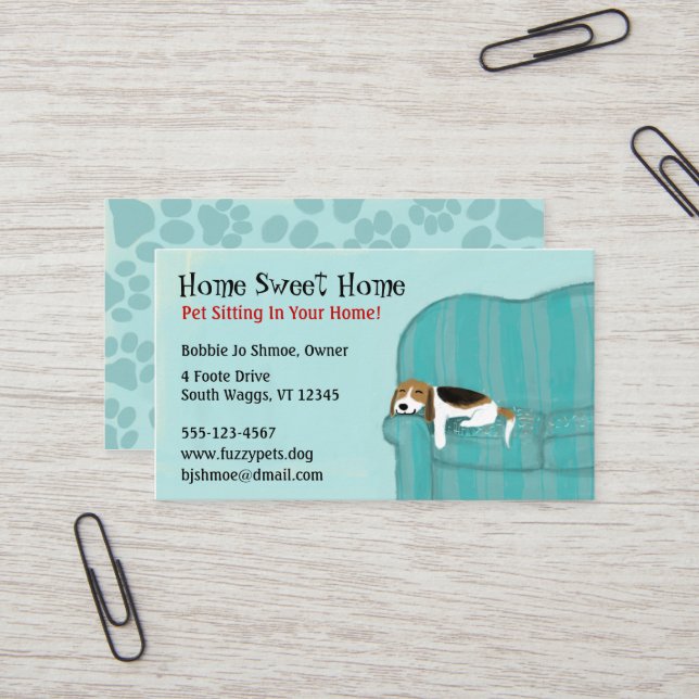 Happy Couch Dog Cute Beagle Pet Care Animal Lover Business Card (Front/Back In Situ)