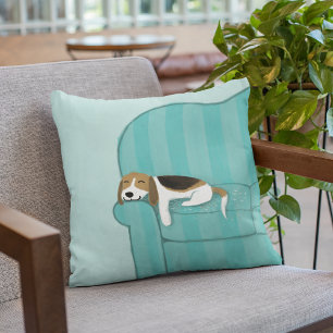 Happy Couch Dog - Cute Beagle Relaxing on Sofa Cushion
