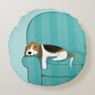 Happy Couch Dog   Cute Beagle Round Cushion
