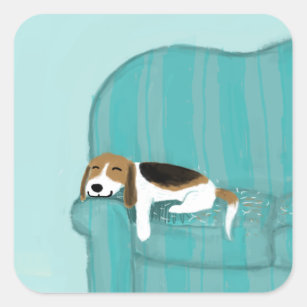Happy Couch Dog - Cute Beagle Sleeping   Pet Art Square Sticker