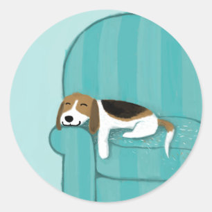 Happy Couch Dog   Cute Sleeping Beagle   Pet Lover Classic Round Sticker
