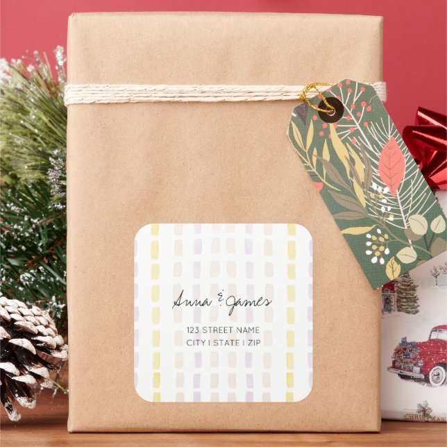 Happy Couple Geometric Watercolor Pattern Square Sticker (Holiday)