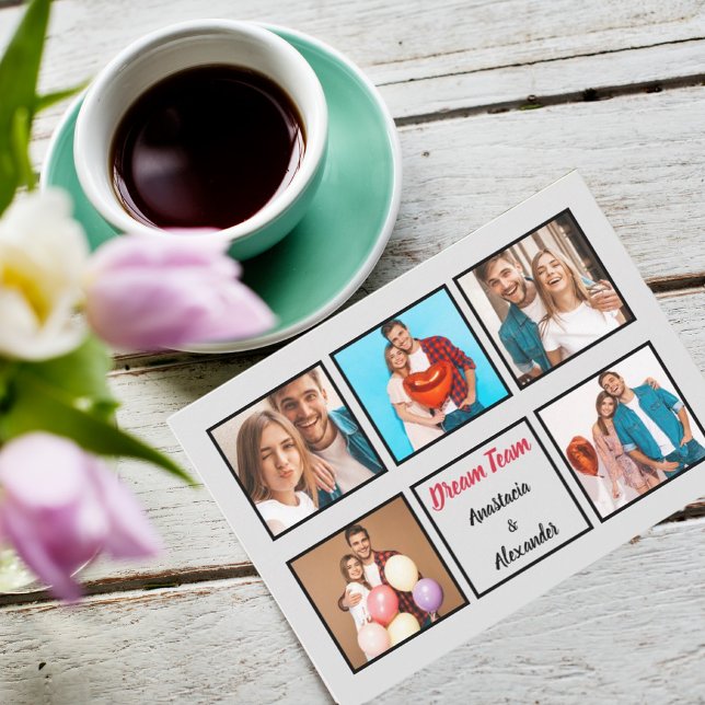 Happy couple modern personalised Valentine collage Holiday Card (Creator Uploaded)