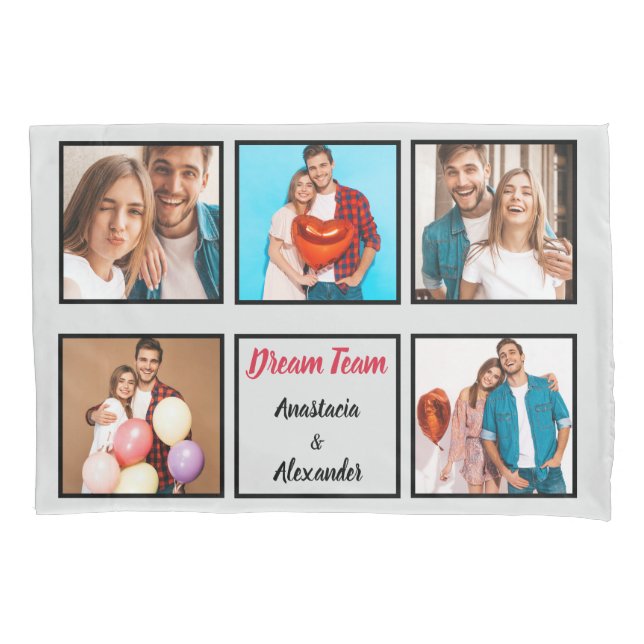 Happy couple modern personalised Valentine collage Pillowcase (Front)