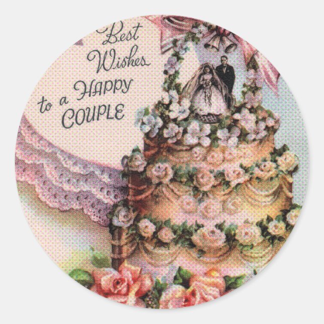Happy Couple Wedding Cake Classic Round Sticker (Front)