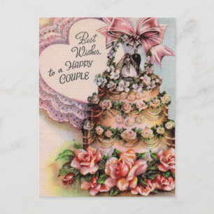 Happy Couple Wedding Cake Postcard