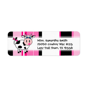 Happy Cow Girl Pink Stripe Return Address Labels