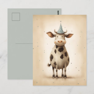 Happy Cow Illustration Postcard