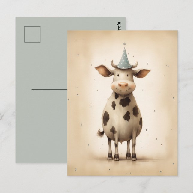 Happy Cow Illustration Postcard (Front/Back)