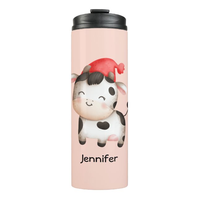 Happy Cow in a Cute Red Hat Thermal Tumbler (Front)