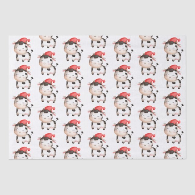 Happy Cow in a Cute Red Hat Tissue Paper (Front)
