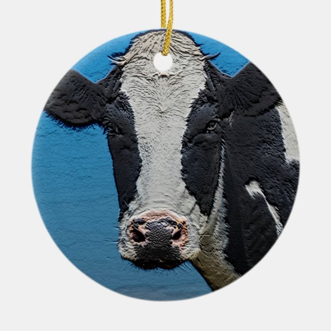 Happy Cow Portrait Ceramic Tree Decoration (Front)