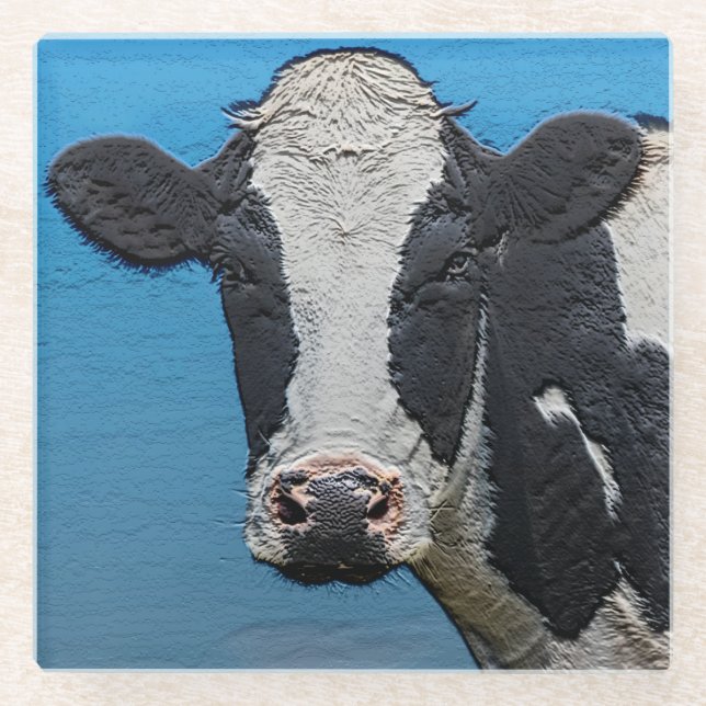 Happy Cow Portrait Glass Coaster (Front)