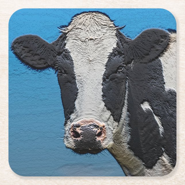 Happy Cow Portrait Square Paper Coaster (Front)