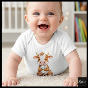 Happy cow with baby bottle bodysuit