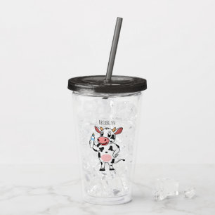 Happy cow with baby bottle cartoon acrylic tumbler