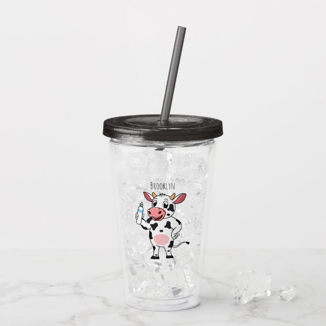 Happy cow with baby bottle cartoon acrylic tumbler (Back Ice)