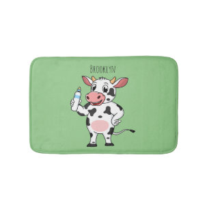 Happy cow with baby bottle cartoon bath mat