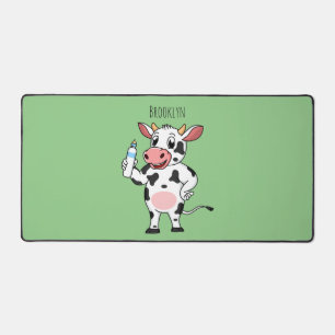 Happy cow with baby bottle cartoon desk mat