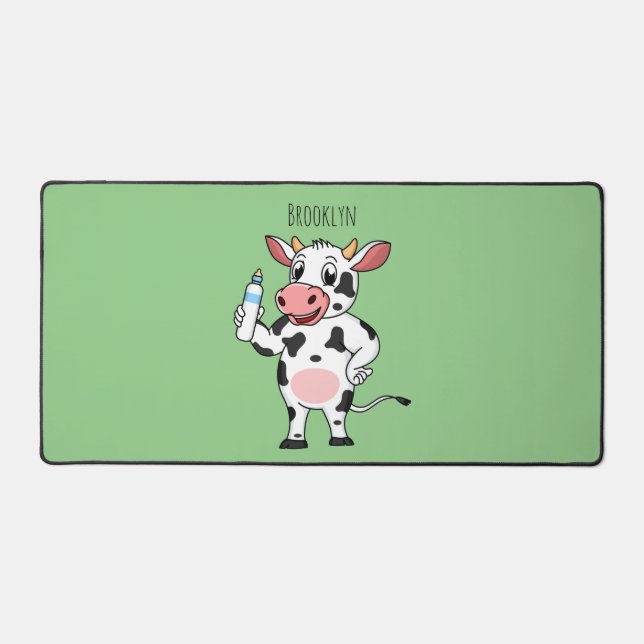 Happy cow with baby bottle cartoon  desk mat (Front)