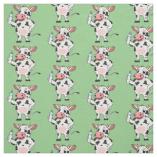 Happy cow with baby bottle cartoon fabric