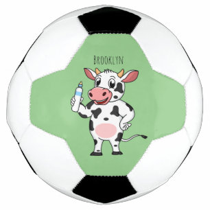 Happy cow with baby bottle cartoon football