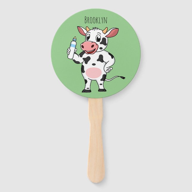 Happy cow with baby bottle cartoon hand fan (Front)