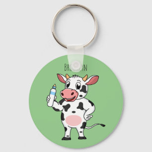 Happy cow with baby bottle cartoon  key ring