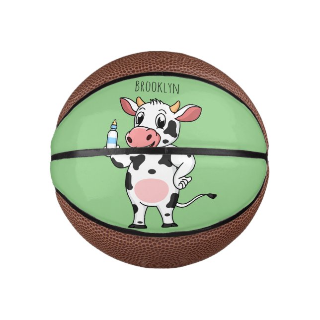 Happy cow with baby bottle cartoon  mini basketball (Front)