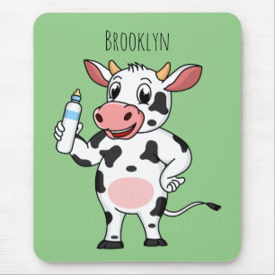 Happy cow with baby bottle cartoon  mouse mat